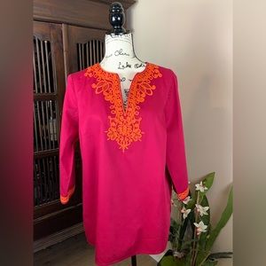 Jones New York Embroidered Pink and Orange Cotton Tunic Coverup